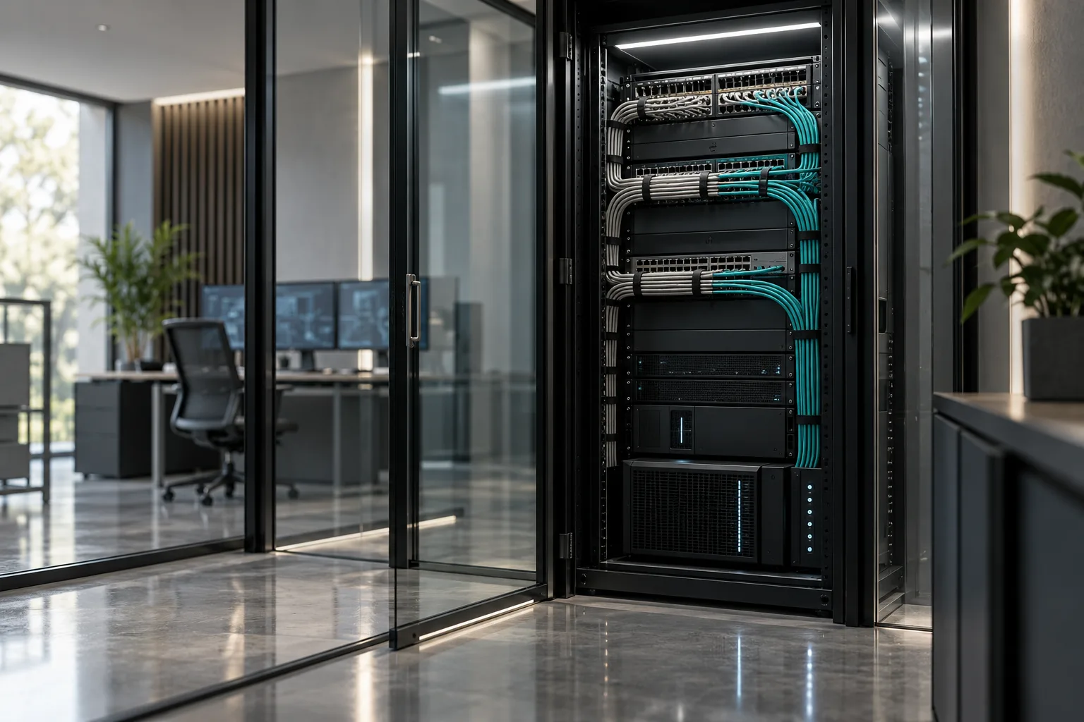 Tidy on-premises server rack